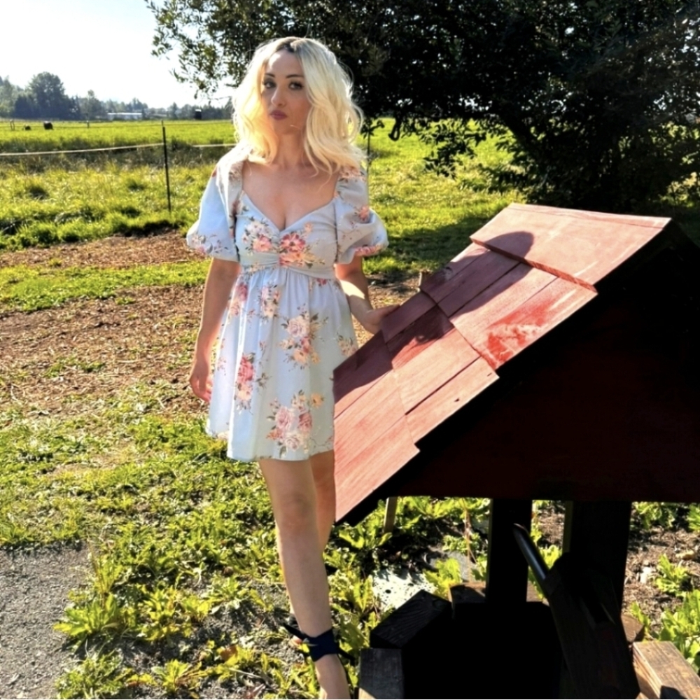 Altar'd State Floral Mini Dress - Light Blue and Pink